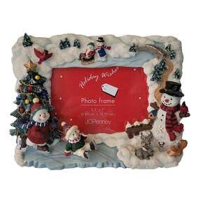 JCPenney Christmas 3D Snowman Ice Skating Picture Frame Winter Holiday Decor